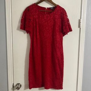 DKNY red Floral Lace Dress